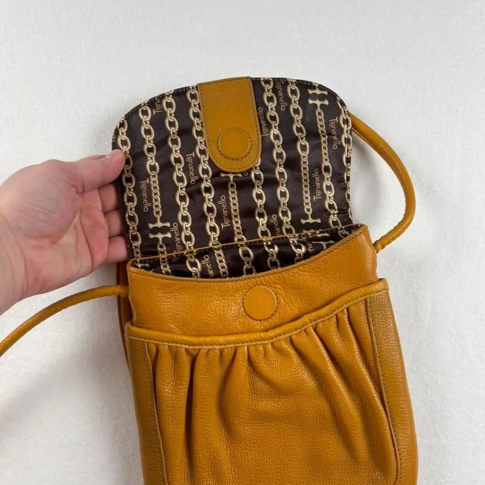 Tignanello Yellow Leather Crossbody Bag Adjustable Strap